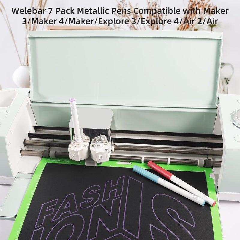welebar 7 Pack Metallic Pen Set, 1.0 Tip Marker Pens Compatible with Cricut Maker 3/Maker 4/Maker/Explore 3/Explore 4/Air 2/Air, Metallic Ink Markers for Envelope, Invitations, Cards, Drawing - Image 2